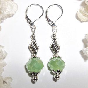 Light Green AB Aurora Borealis Earrings Beaded Dangle Drop Elegant Set Gift 7330